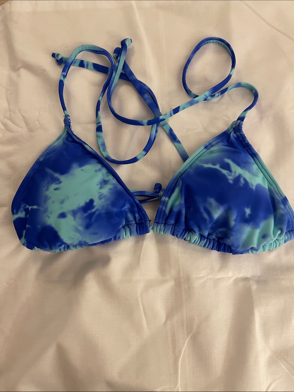 Blue Teal Tie-Dye Triangle Bikini Top